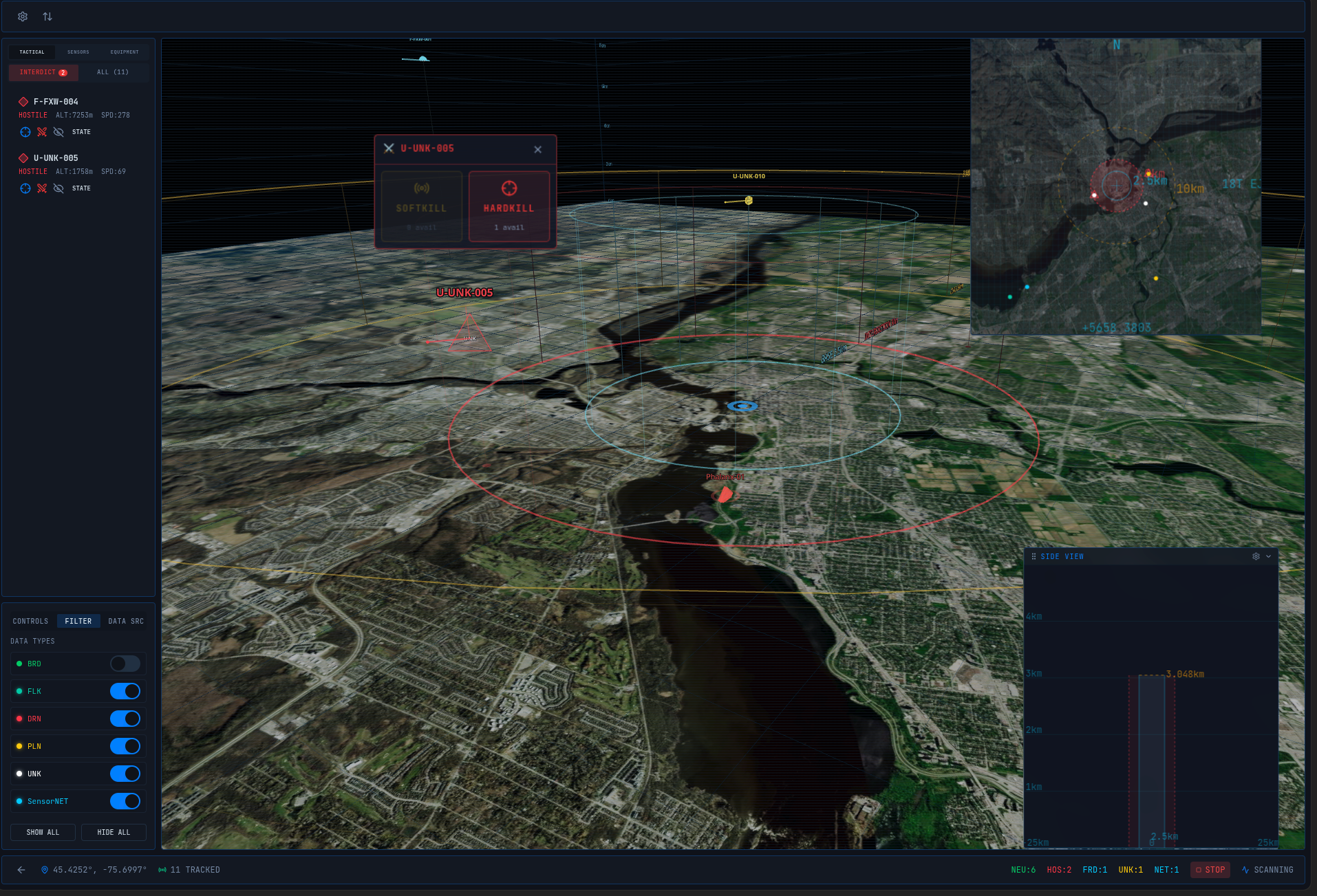 AEGIS battlemap interdict dialog with soft-kill and hard-kill engagement options